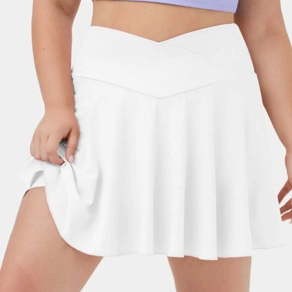 Halara Cloudful Air High Waisted Crossover 2-in-1 Pocket Flare Skirt White 1X